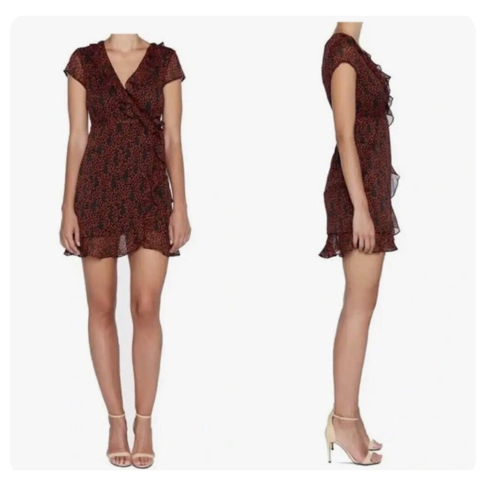 Bardot Faux Wrap Cherry Graphic Print Mini Dress Romantic Cocktail size 10
